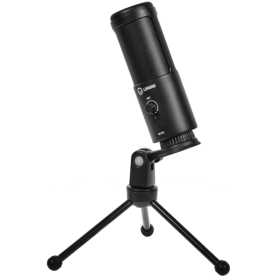 LORGAR Voicer 521, Gaming Microphone, , USB condenser mic with Volume Knob, 3.5MM headphonejack, mute button and led indicator, package including 1x F5 Microphone, 1 x 2M type-C USB Cable, 1 xTripod Stand