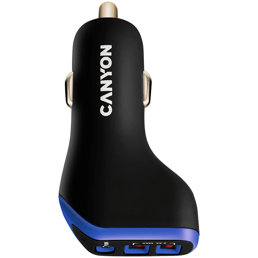 CANYON C-08, Universal 3xUSB car adapter, Input 12V-24V, Output DC USB-A 5V/2.4A(Max) + Type-C PD 18W, with Smart IC, +Purple with rubber coating, 71*39*26.2mm, 0.028kg
