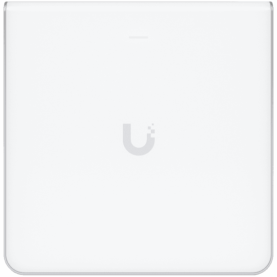 UBIQUITI U6 Enterprise In-Wall, 10 spatial streams, 115 m² (1,250 ft²) coverage, 600+ connected devices, Powered using PoE+/PoE++, (4) GbE ports with (1) PoE output, 2.5 GbE uplink.