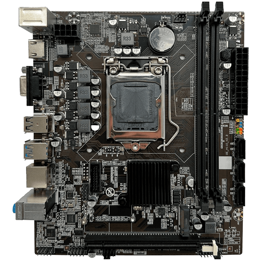 Arktek Intel H110 Chipset, Socket LGA1151, Dual Channel DDR4, Integrated Intel Graphics, 2 x DDR4 Slots, Realtek 10/100 LAN, Realtek Audio, 4 x SATA Ports, 2 x USB 2.0, 1 x USB 3.0, 1 x PCI Express x16 slot, Micro-ATX