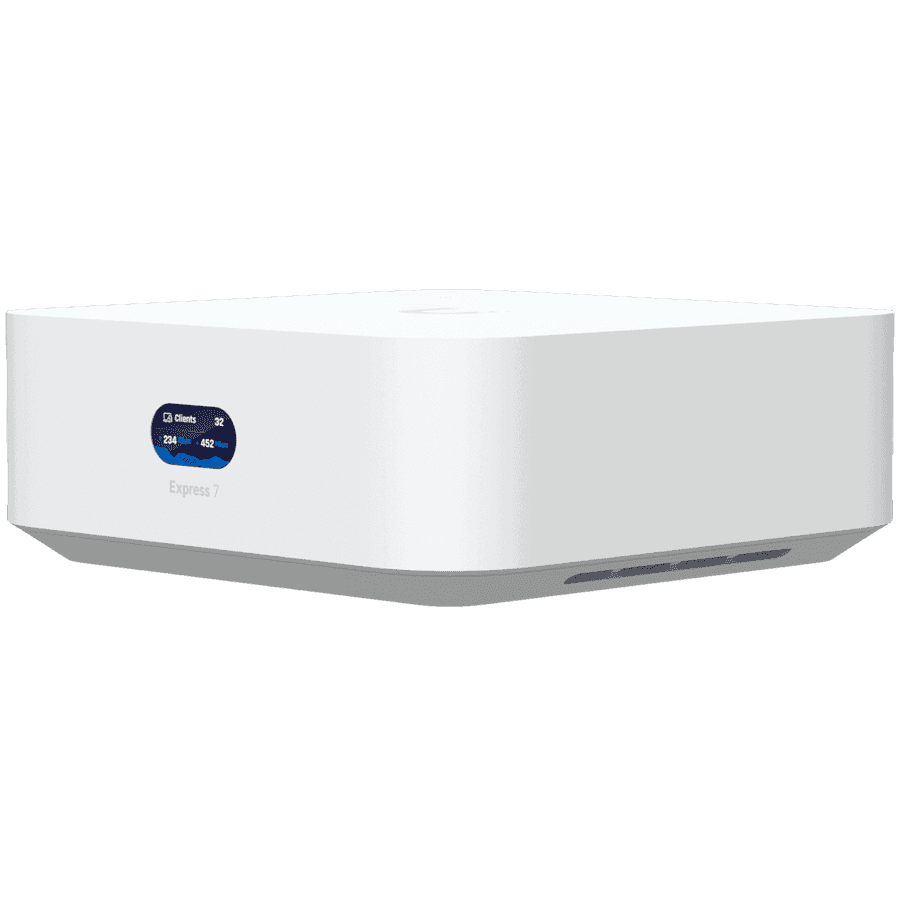 Ubiquiti UniFi Express 7 UX7 Mesh-scalable, super-compact 10G Cloud Gateway with integrated WiFi 7, 10 GbE RJ45 WAN port, 2.5 GbE RJ45 LAN port to extend network, up to 30+ UniFi devices and 300+ clients