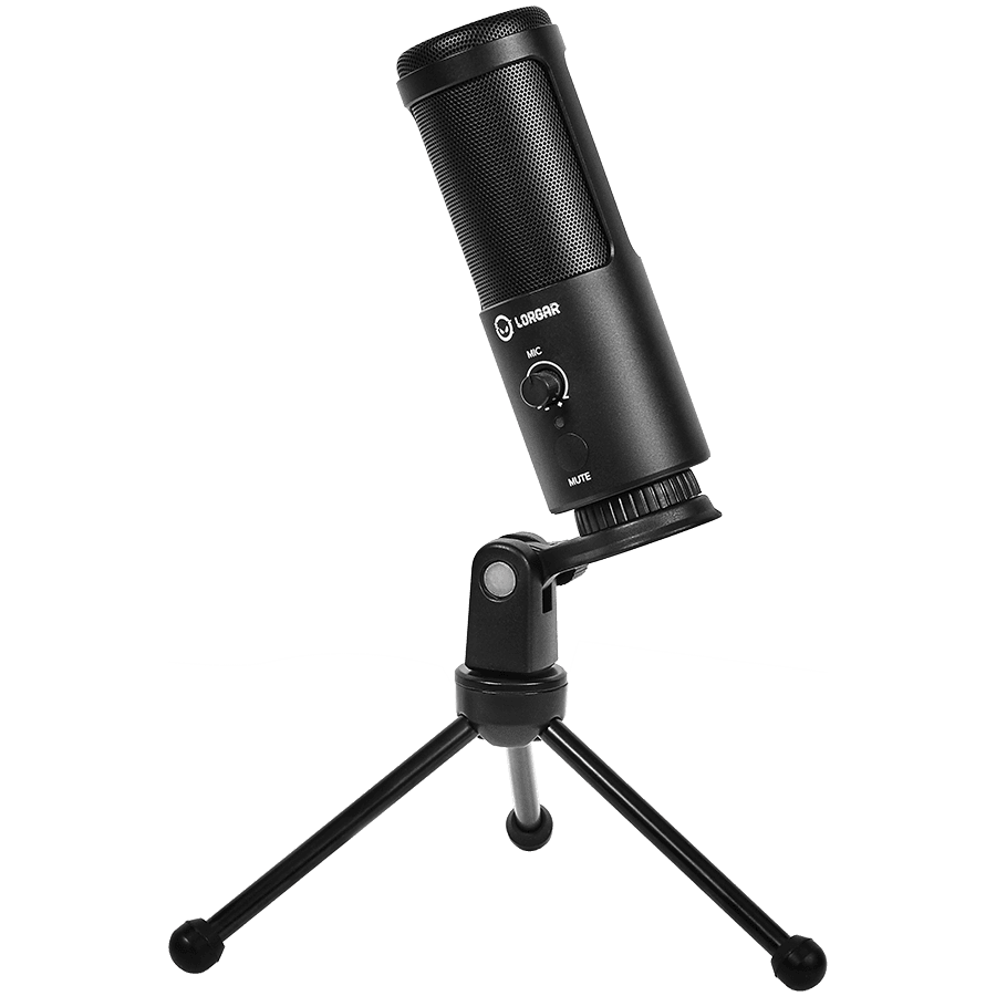 LORGAR Voicer 521, Gaming Microphone, , USB condenser mic with Volume Knob, 3.5MM headphonejack, mute button and led indicator, package including 1x F5 Microphone, 1 x 2M type-C USB Cable, 1 xTripod Stand