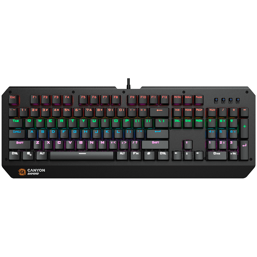 CANYON Hazard GK-6, Wired multimedia gaming keyboard with lighting effect, 108pcs rainbow LED, Numbers 104keys, EN double injection layout, cable length 1.8M, 450.5*163.7*42mm, 0.90kg, color