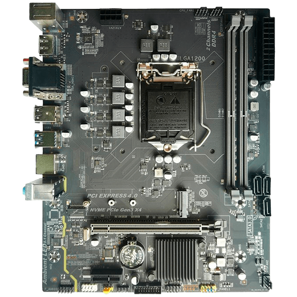 Arktek Intel H510 Chipset, Socket LGA1200, Dual Channel DDR4, Integrated Intel Graphics, 2 x DDR4 Slots, Realtek 100/1000 Gigabit LAN, Realtek Audio, 3 x SATA3.0 Ports, 4 x USB 2.0, 4 x USB 3.0, 1 x PCI Express x16 slot, Micro-ATX