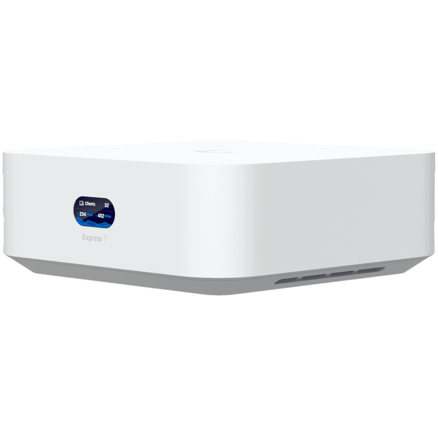 Ubiquiti UniFi Express 7 UX7 Mesh-scalable, super-compact 10G Cloud Gateway with integrated WiFi 7, 10 GbE RJ45 WAN port, 2.5 GbE RJ45 LAN port to extend network, up to 30+ UniFi devices and 300+ clients