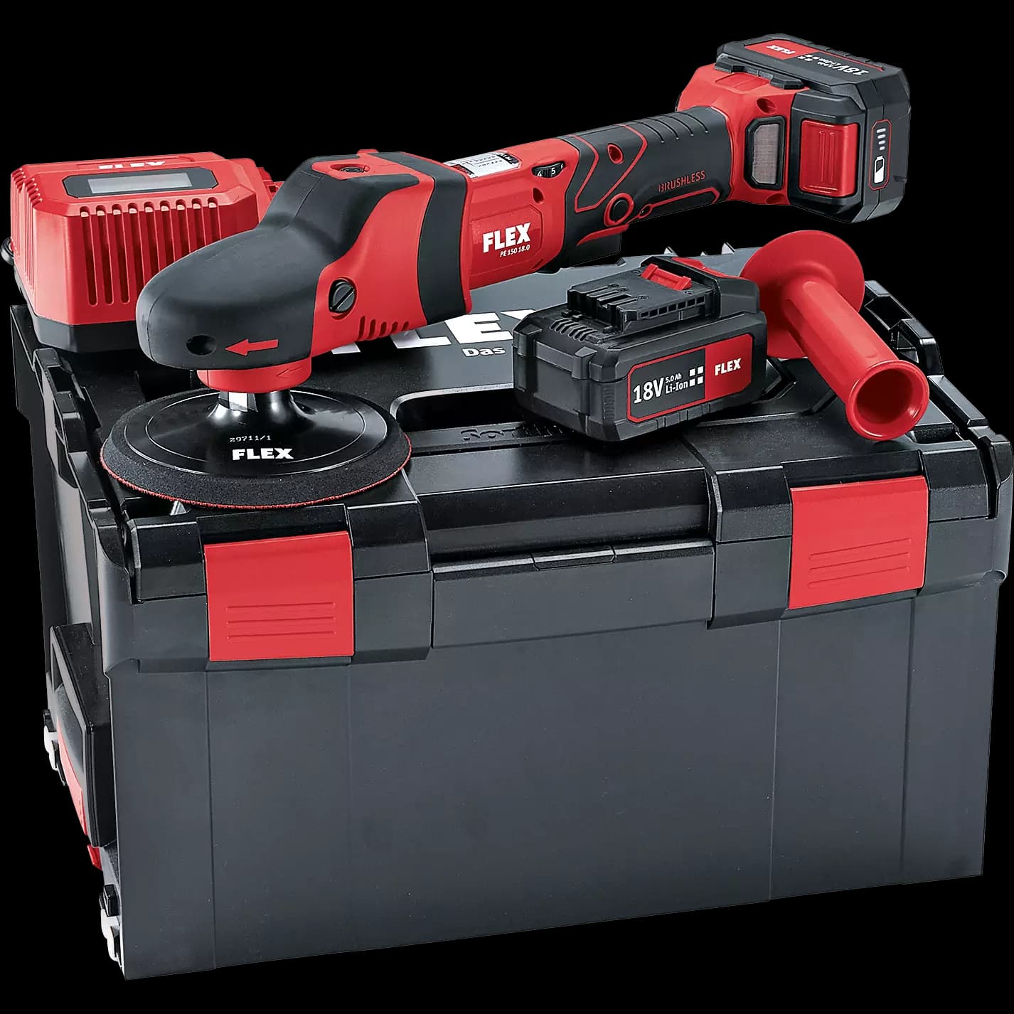 PE 150 18.0-EC SET Rotary Polisher Set, brushless, 2 x 5.0Ah battery, -charger, in L-BOXX