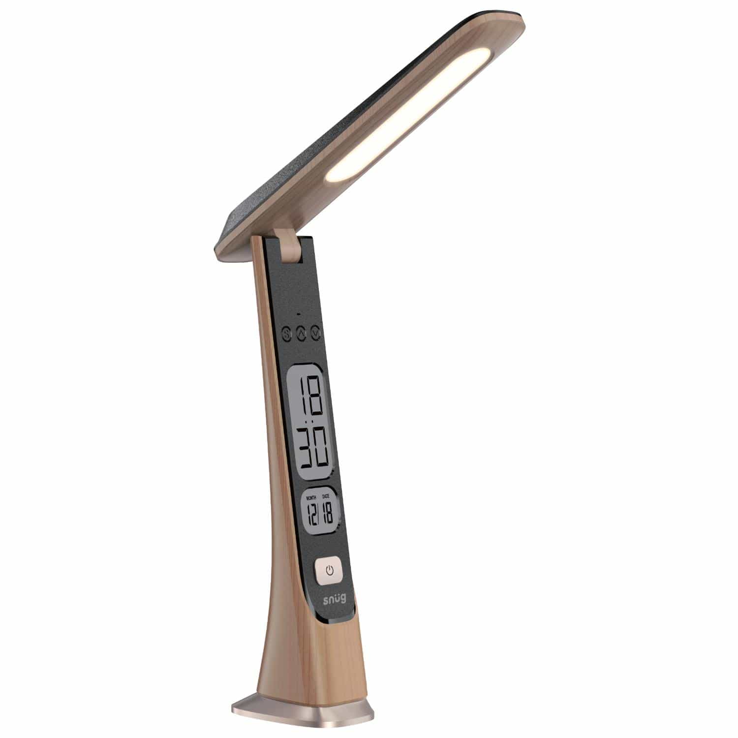 Snug LED Desk Lamp With Clock - Wood