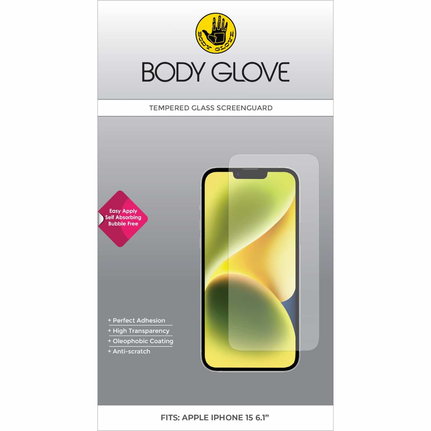 Body Glove Tempered Glass Screen Protector - Apple iPhone 16 / iPhone 15 - Clear
