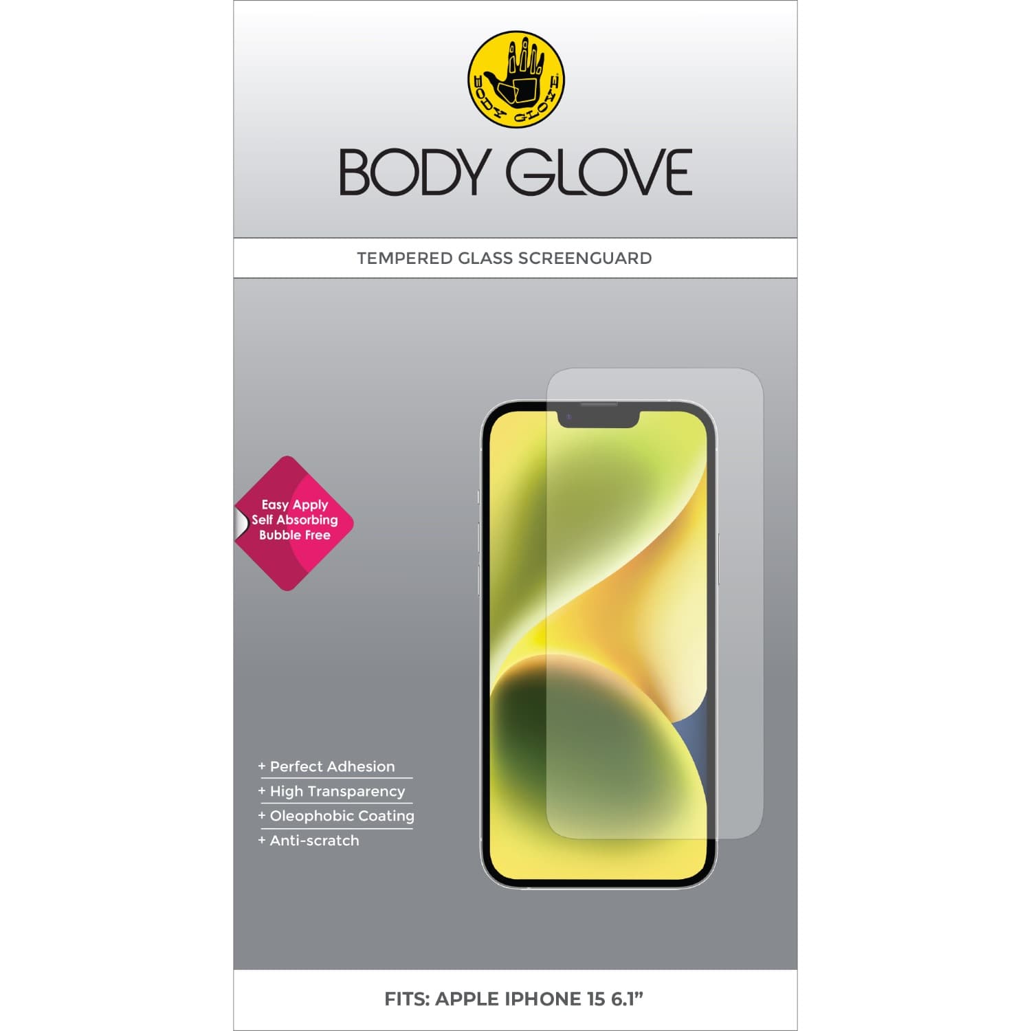 Body Glove Tempered Glass Screen Protector - Apple iPhone 16 / iPhone 15 - Clear
