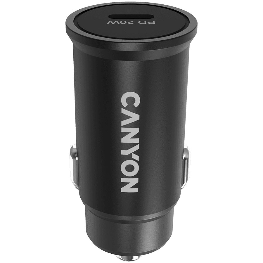 Canyon C-20, PD 20W Pocket size car charger, input: DC12V-24V, output: PD20W, support iPhone12 PD fast charging, Compliant with CE RoHs , Size: 50.6*23.4*23.4, 18g