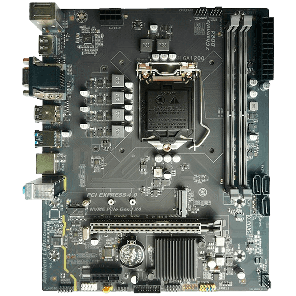 Arktek Intel H510 Chipset, Socket LGA1200, Dual Channel DDR4, Integrated Intel Graphics, 2 x DDR4 Slots, Realtek 100/1000 Gigabit LAN, Realtek Audio, 3 x SATA3.0 Ports, 4 x USB 2.0, 4 x USB 3.0, 1 x PCI Express x16 slot, Micro-ATX