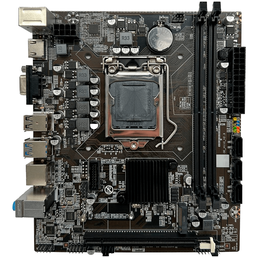Arktek Intel H110 Chipset, Socket LGA1151, Dual Channel DDR4, Integrated Intel Graphics, 2 x DDR4 Slots, Realtek 10/100 LAN, Realtek Audio, 4 x SATA Ports, 2 x USB 2.0, 1 x USB 3.0, 1 x PCI Express x16 slot, Micro-ATX