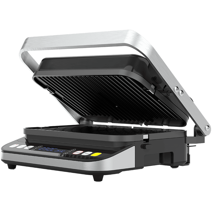 AENO ''Electric Grill EG1: 2000W, 3 heating modes - Upper Grill, Lower Grill, Both Grills Defrost, Max opening angle -180°, Temperature regulation, Timer, Removable double-sided plates, Plate size 320*220mm''