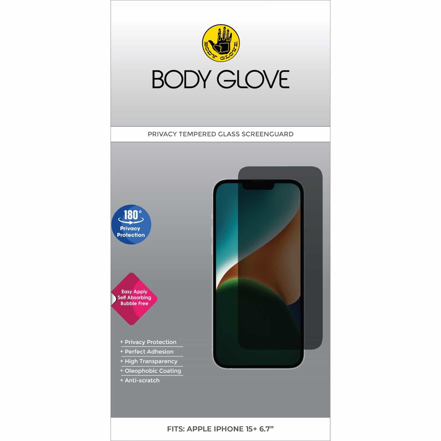 Body Glove Privacy Tempered Glass Screen Protector - Apple iPhone 15 Plus