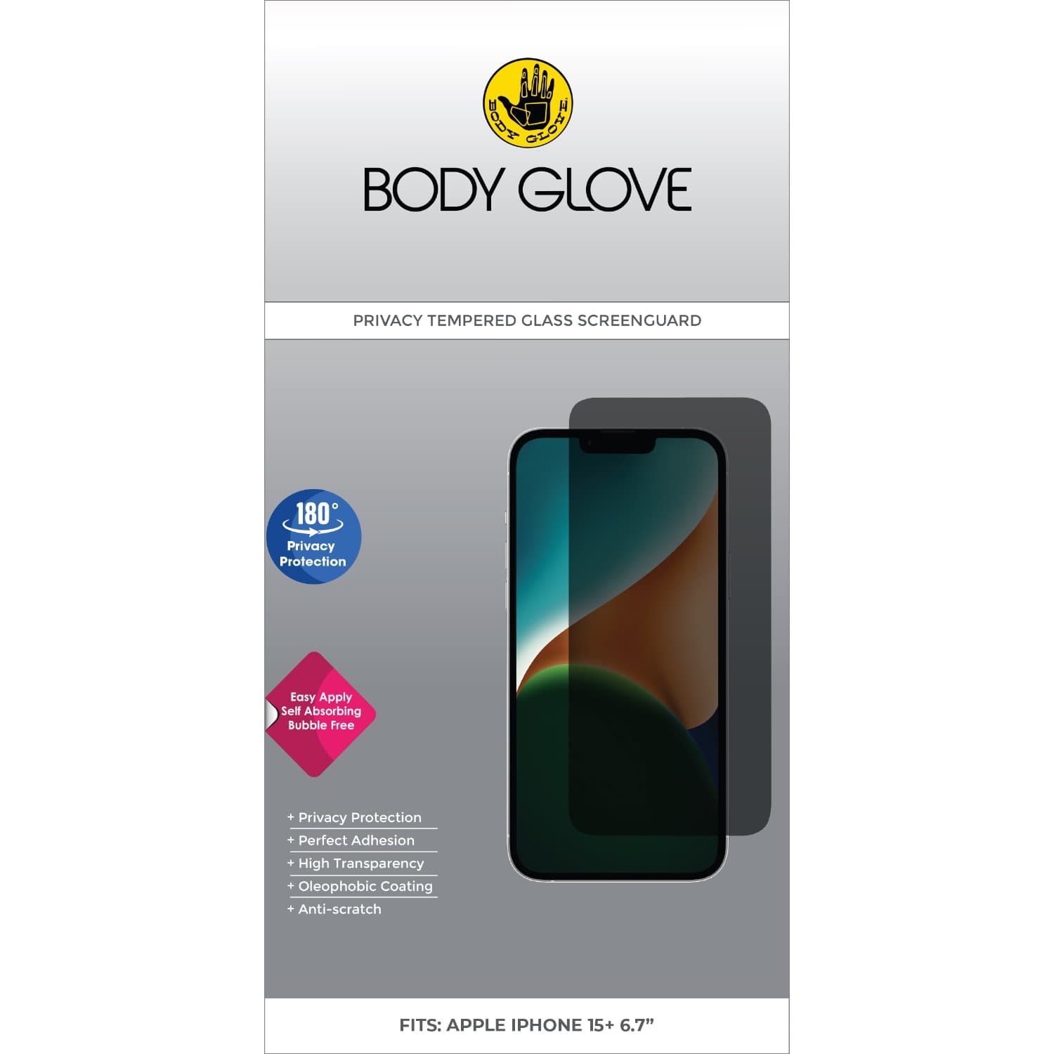 Body Glove Privacy Tempered Glass Screen Protector - Apple iPhone 15 Plus