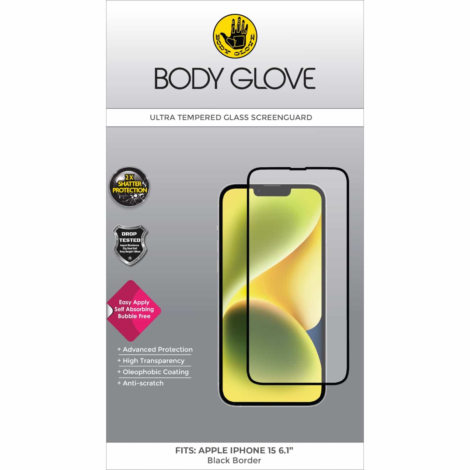 Body Glove Ultra Tempered Glass Screen Protector - Apple iPhone 15