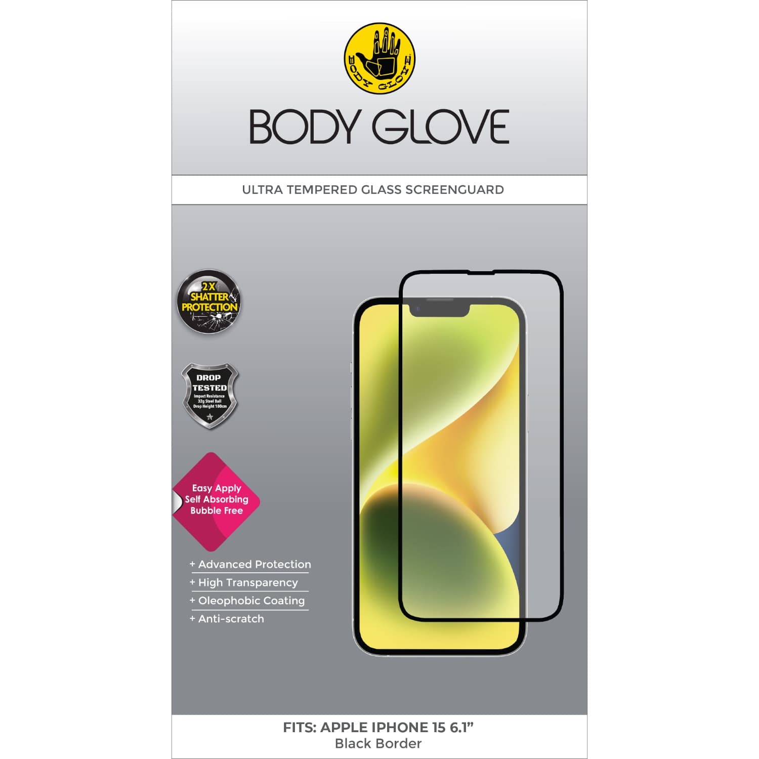 Body Glove Ultra Tempered Glass Screen Protector - Apple iPhone 15