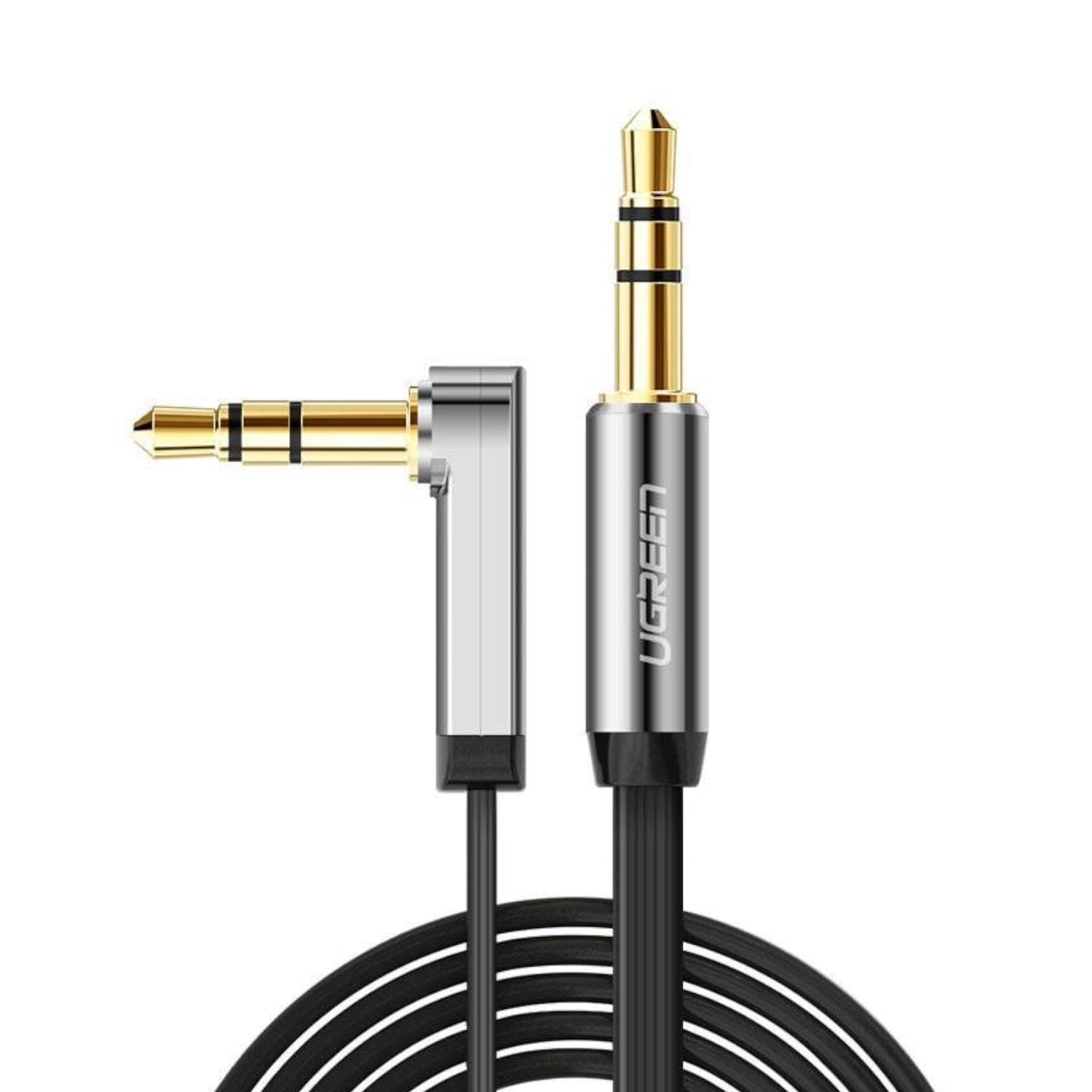 UGREEN AV119 Right-angled 3.5mm Flat Aux Cable 1.5m - Black/