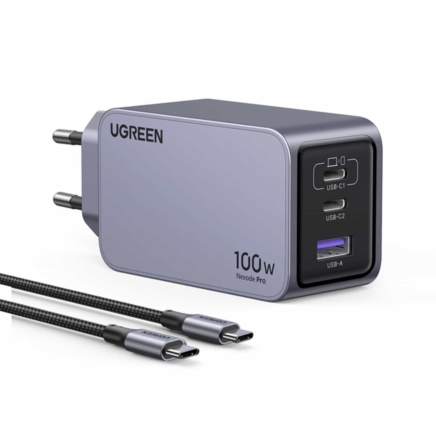 UGREEN 3 Port Wall Charger 100W With Cable - Grey