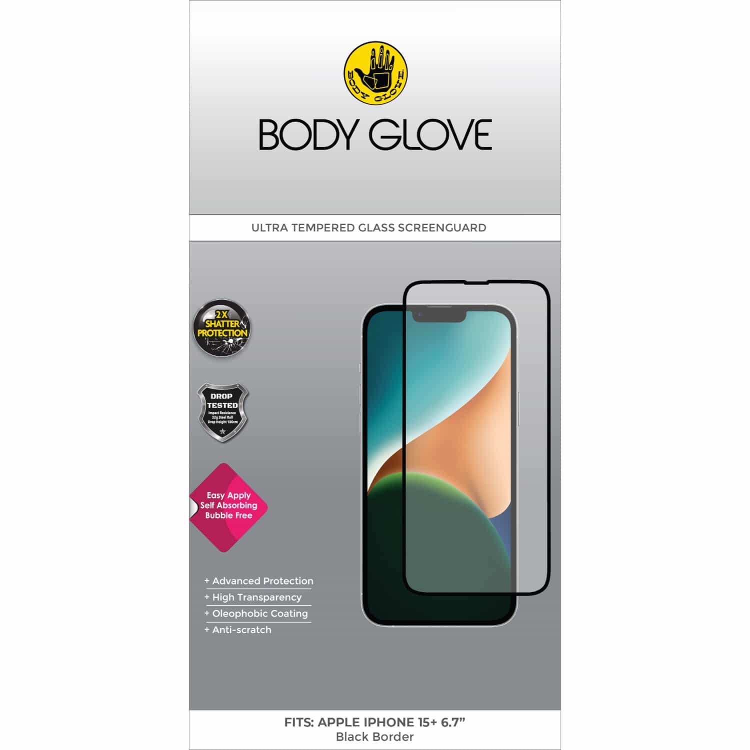 Body Glove Ultra Tempered Glass Screen Protector - Apple iPhone 15 Plus