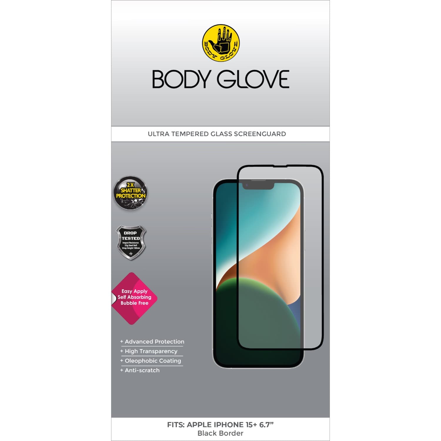 Body Glove Ultra Tempered Glass Screen Protector - Apple iPhone 15 Plus