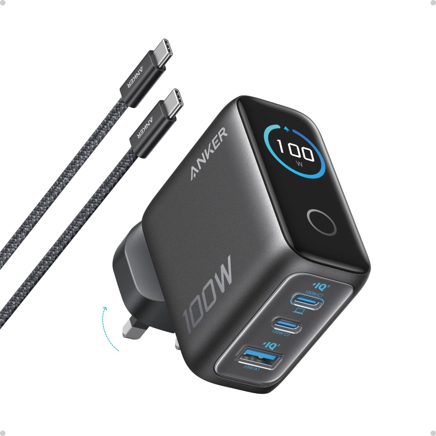 Anker 3 Port PD Wall Charger With Display 100W