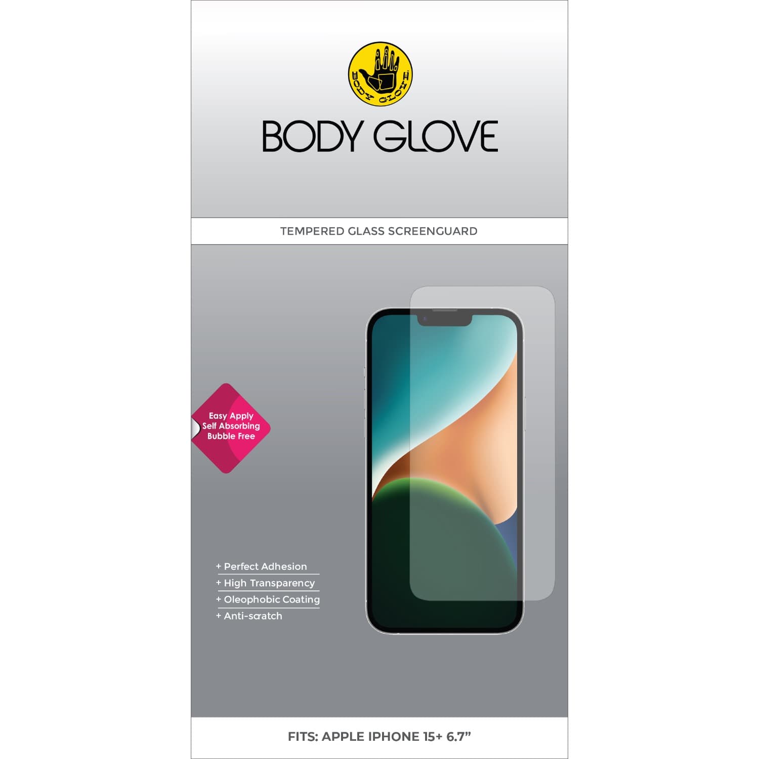 Body Glove Tempered Glass Screen Protector - Apple iPhone 16 Plus / iPhone 15 Plus - Clear